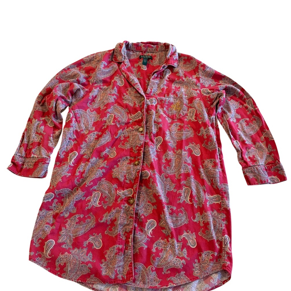 Lauren Ralph Lauren Red Paisley Button Down Sleep Shirt Womens